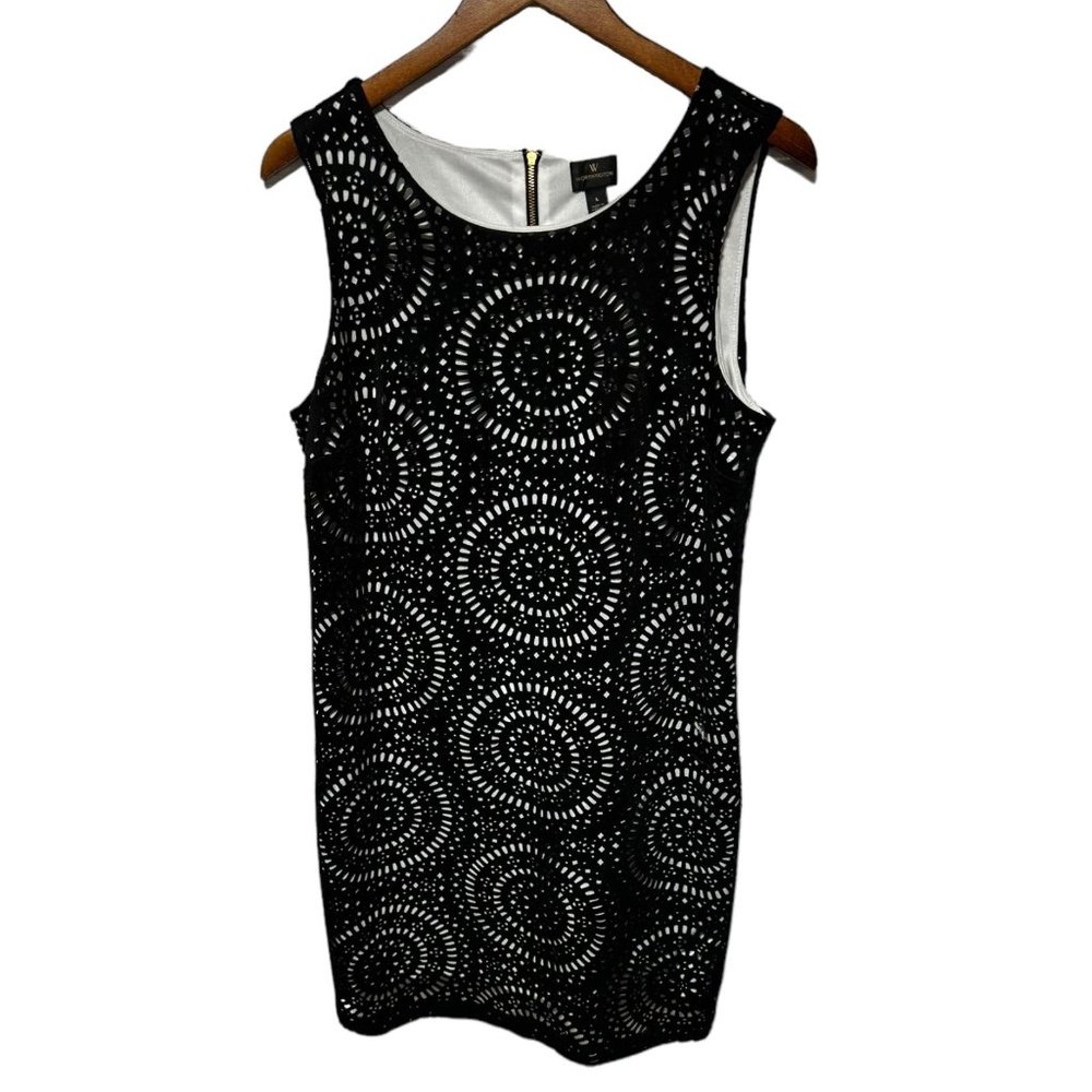 Worthington Black Geometric Overlay Dress Size Large